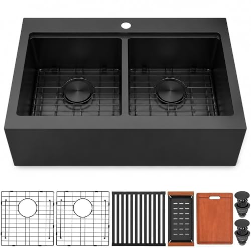 28 Inch Black Double Bowls Kitchen Sink, 28x22 Stainless Steel Farmhouse Drop in Kitchen Sink