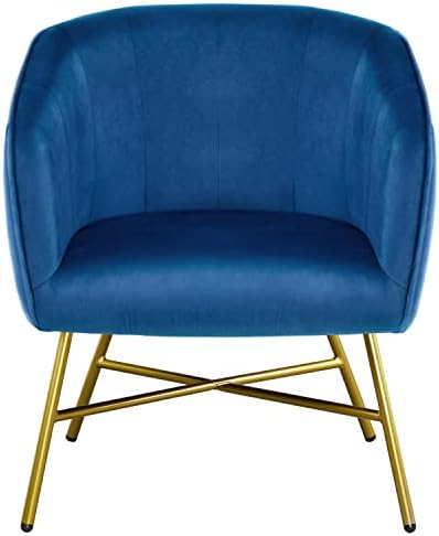 Yaheetech Velvet Dining Room Chair, Modern Armchair with Mental Legs and Soft Padded, Comfy Side Chair for Dining Room/Bedroom/Office/Study/Waiting Room, Dark Blue, Set of 2