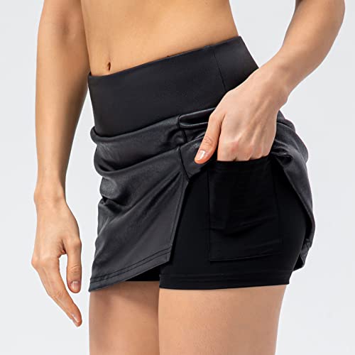 Saias de tênis femininas com bolsos 2 em 1 calções internos de treino POPQ