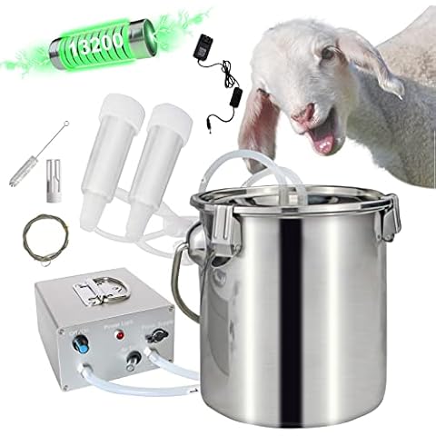 Electric Milking Machine for Goats 7L Portable Pulsation Vacuum Pump Milker with Stainless Steel Milk Bucket Cover