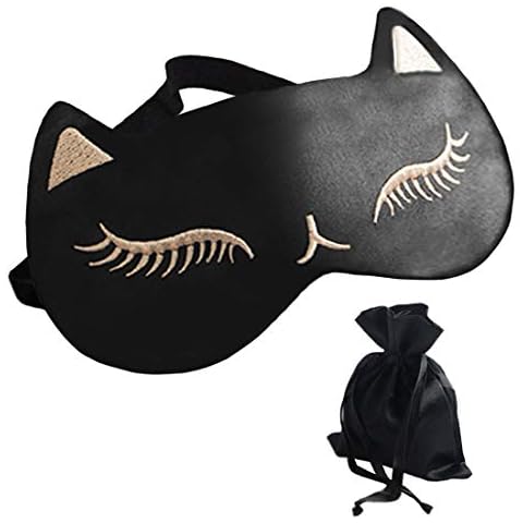 dressfan Eye Mask Natural Silk Sleep Mask Cat Blindfold Blackout Eye Cover Travel Portable Eye Shade with Adjustable Strap for Women & Men,Black Cover