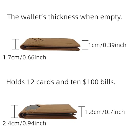 Slim Minimalist RFID Wallet for Men - 12 Card Slots & 2 Cash Pockets,2 ID Windows,Thin Bifold Front Pocket Design with Gift Box (Brown Carbon Fiber)4