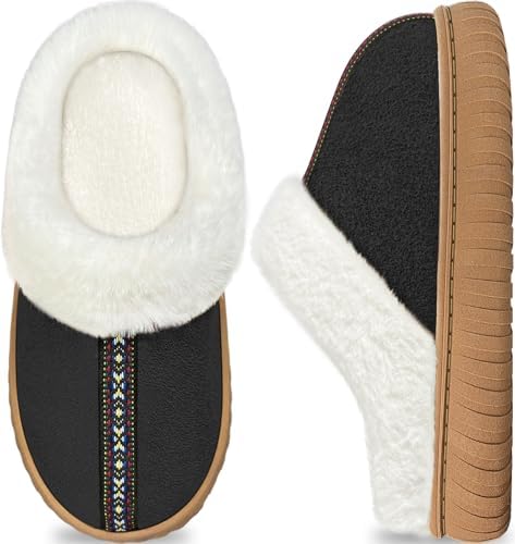 Womens Fuzzy Memory Foam Slippers Ladies Warm Suede House Shoes Comfy Anti-skid Indoor Outdoor