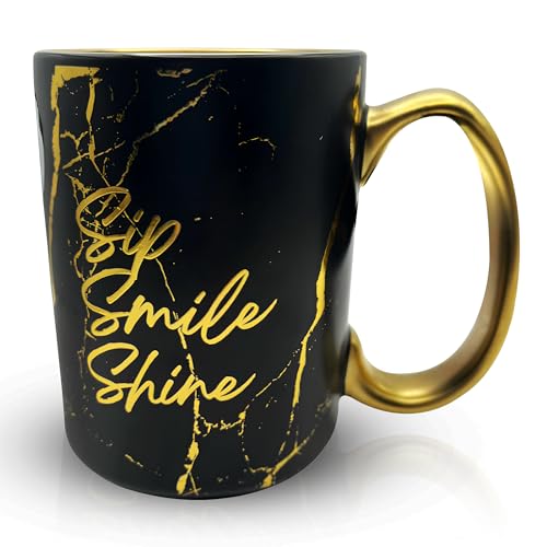 Taza de café de porcelana con diseño mármol 18oz negro miniatura 1