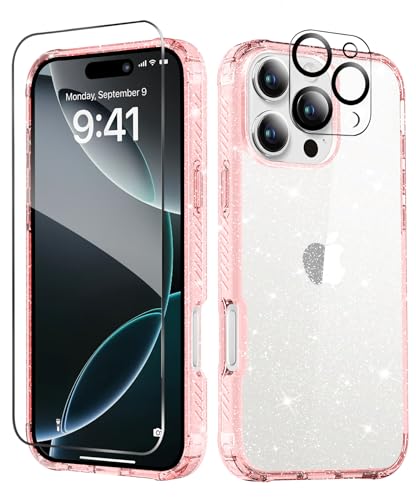 MIODIK for iPhone 16 Pro Case Clear Glitter Design, Sparkle Pink