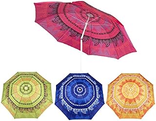Vivo Technologies 1.9m Garden Parasol Umbrella Tilt Mandala Outdoor Sun Shade, 6.5ft Sunshade Canopy Tilting UV Protective for Beach,Garden,Pool and Patio