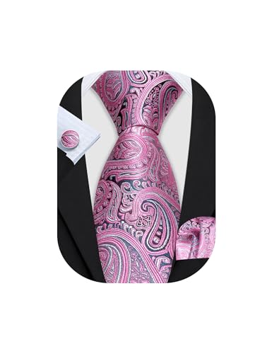 Image of Barry.Wang Men Tie Set Floral Paisley Silk Necktie Pocket Square Cufflinks Formal Wedding Party Business