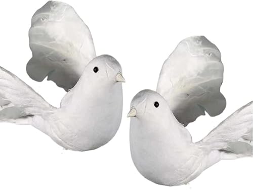 Factory Direct Craft Set of 2 Open Winged Artificial White Dove Birds | White Feather Doves are for Weddings, Christmas Decorations and DIY Crafts | Size: 11