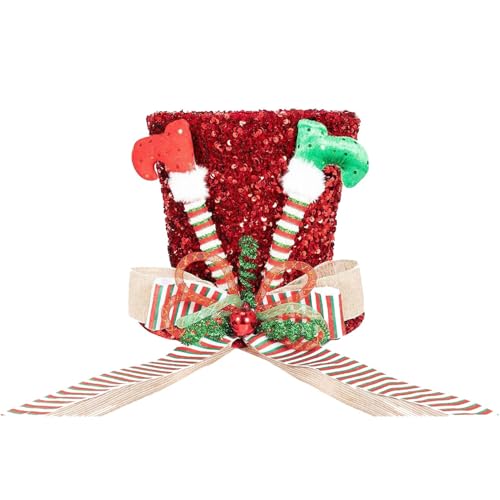 Grande punta per albero di Natale – Punta di Natale per alberi, punte 'albero di Natale cilindro | Decorazione per albero di Natale con nastro fiocco, punta 'albero, cappello, cappello rosso