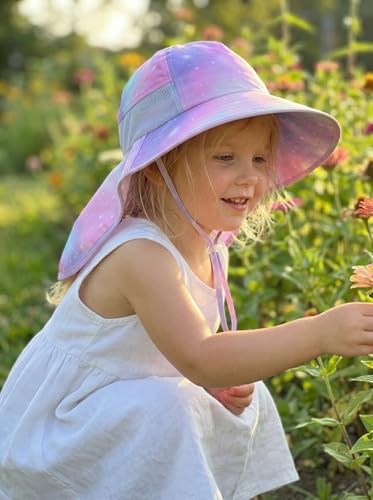 Image of icolor Kids Sun Hat UPF50+ Sun Protection Bucket Hat Toddler Summer Beach Play Hats with Neck Flap for Girl Boy Ages 3~10