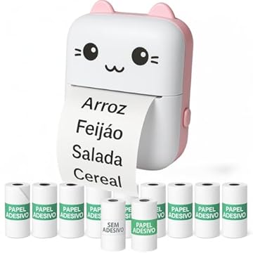 Mini impressora térmica portátil sem fio 200dpi + 10 rolos papel adesivo térmico e 1 rolo comum 57 * 30mm impressão bluetooth para fotos scanners, etiquetas (Rosa)
