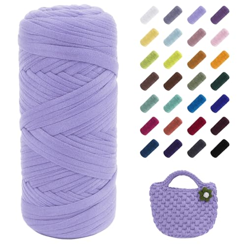 Image of JeogYong T-Shirt Yarn, 200g /196ft Elastic Fabric Cloth Knitting T Shirt Yarn, Taro Purple Thick Crochet Fabric Ribbon for Crocheting Bags /Baskets /Rugs, Home Decor, DIY Crafts