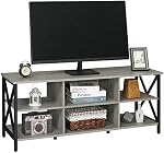 FIONESO TV Stand for 55 Inch TV, TV Stand with 6 Storage Shelves and Metal Frame, TV Console Table, Entertainment Center for Living Room, Bedroom, Grey
