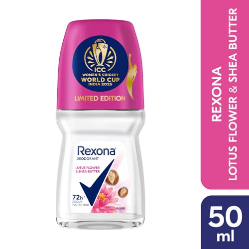 Image of Rexona Lotus Flower & Shea Butter Antiperspirant Roll-On | for Women | 12-HSA & Glycerin| 72H Odour Protection| Limited Edition Pack - ICC Women's Cricket World Cup India 2025 |50 ML