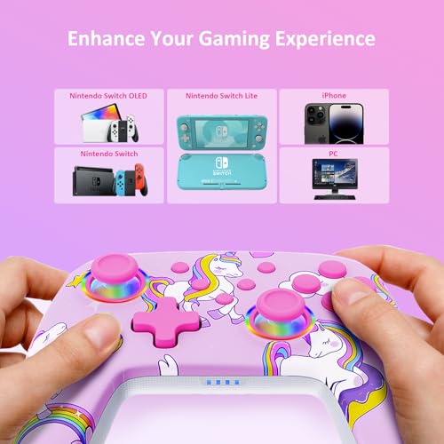 Image of NexiGo Wireless Controller (No Deadzone) for Switch 2 and Switch, Bluetooth Controllers for Nintendo Switch with Vibration, Motion, Turbo and LED Light (Pink Unicorn)