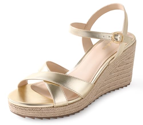 Image of Ankis Wedge Sandals for Women, Espadrille Womens Wedge Sandals Comfortable Open Toe Cross Band Ankle Strap High Heel Wedges for Women Dressy Summer -3.4Inch