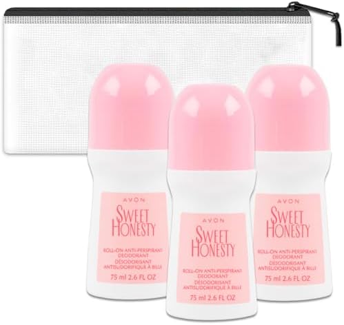 Avon Sweet Honesty Roll-On Deodorant for Women Travel Pack - 3 Pack Avon Roll-On Anti-Perspirant Deodorant Travel Size 2.6 Oz Bundle with Bag | Travel Size Deodorant for Women