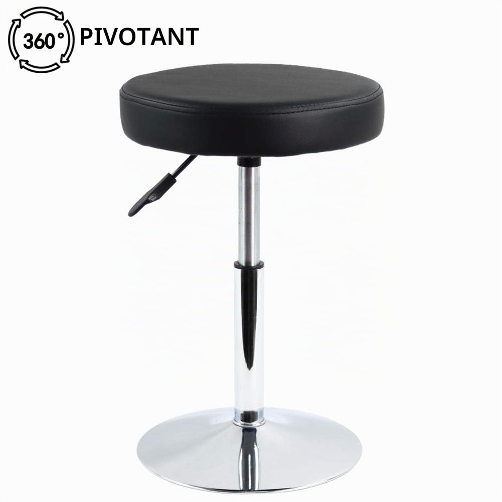FURWOO Tabouret de Barbier Rond en Cuir PU Rotatif Réglable en Hauteur sans Dossier Tabouret de Salon de Consultation de Bar de Cuisine Multifonctionnel Noir