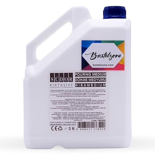 Pouring Medium 3 Liter. Gieß Medium für Fließtechnik und Gießanwendungen. Giessmedium, Gießmedium für Acrylfarben. Nicht-vergilbend, flexibel, wasserfest. Erhöht den Farbfluss. 3000 ml
