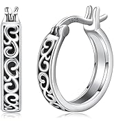 Männer Ohrringe Silber 925 Unisex Schwarz Wikinger Creolen Herren Runenschutz Viking Schmuck Amul...