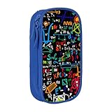 手描きの化学式数学ペンケース 筆箱 筆袋 鉛筆のサック 中高校生 軽量 学生 子供 誕生日 入学ギフト 大容量 ダブルレイヤーBlue