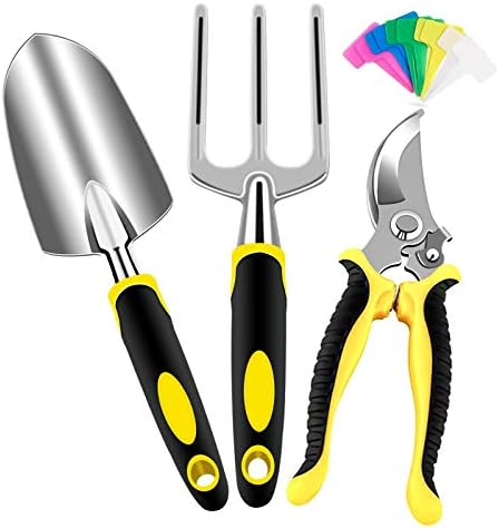 AGAKY Garden Tools Set, 3 Pcs Gardening Tools Set, Aluminum Garden Hand Tools Kit with 10 Pcs Plant Labels, Trowel, Transplanted, Garden Shear, Gardening Gifts for Gardener