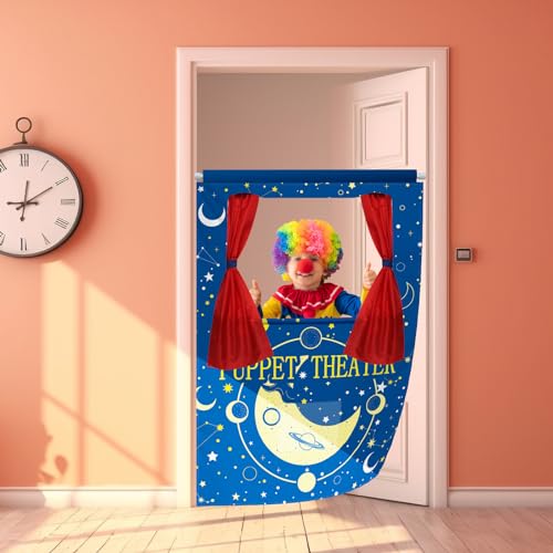 Newwiee Puppet Show Theater for Kids Doorway Foldable Puppet Theater with Adjustable Rod Fits in Most Doorways