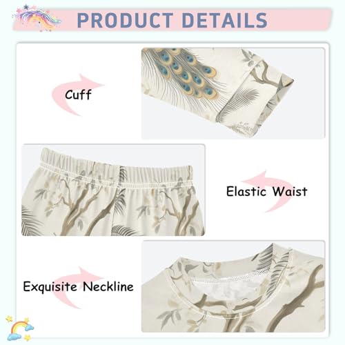 Fustylead Vintage Garden Peacock Palm Floral Pajamas Cotton Sleepover PJ Set Long Sleeve Lounge Wear4