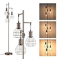 EDISHINE Dimmable Industrial Floor Lamp, Farmhouse Standing Lamp for Living Room, Bedroom, 3 LED Edsion Bulbs Included, Rotary Switch, 65in Rustic Tree Reading Lamps for Study Room, Office - Brown