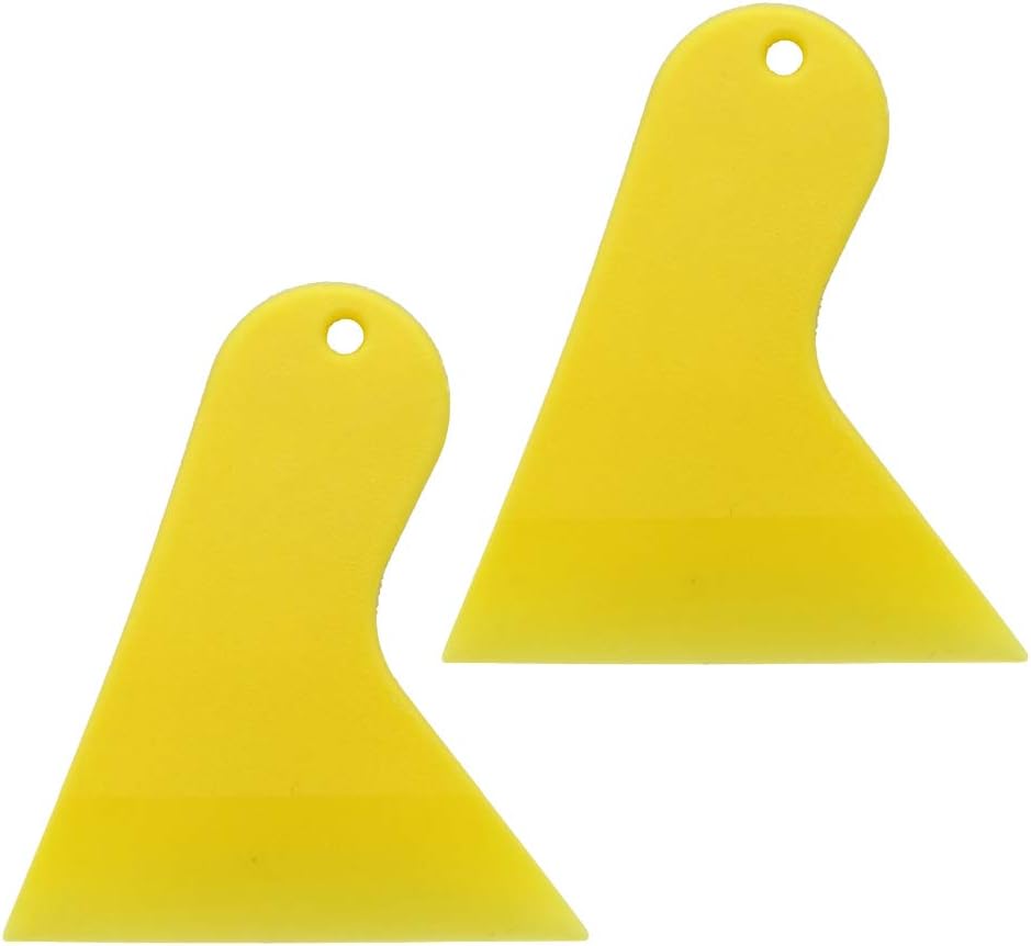 CARTINTS 2 Pack Yellow Small Plastic Scrapers Auto Body Filler Spreader Drywall Scrapers Wallpaper Smoother Vinyl Wrap Squeegee Ideal for Window Tint, Vinyl Wrap, Wallpaper Install, Decal Removing