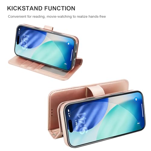 Bocasal Detachable Wallet Case for iPhone 17 Pro Max RFID Blocking Card Slots Holder Premium PU Leather Magnetic Kickstand Shockproof Wrist Strap Removable Flip Cover 5G 6.9 inch (Rose Gold) by Bocasal - Used condition - Image 6