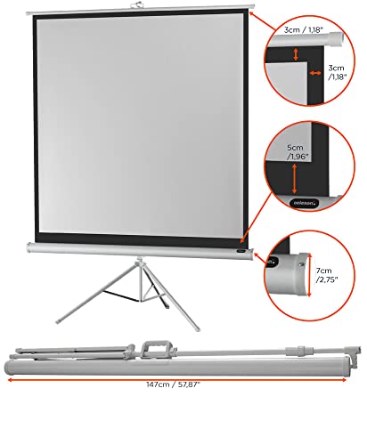 celexon Economy Stativ-Leinwand wei&szlig; 75 | 133x133 cm 1:1 | mobil transportable 4K, Full-HD Beamerleinwand mit manuellem Rollauszug f&uuml;r Heimkino, B&uuml;ro & Outdoor | inkl. Standfu&szlig; + Tragegriff
