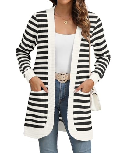Image of YSYOKOW Cardigan Sweaters for Women Long Sleeve Open Front with Pockets | Long Cardigans for Women Lightweight Soft Casual Dressy Loose Fit Cardigan Sweater with Pockets for Work and Office