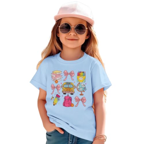 Image of KEKEMI Toddler Girl First Day of School Shirts Kindergarten Bow T-Shirt Kid Back to School Outfits Cute Preschool Tees 3-8Y
