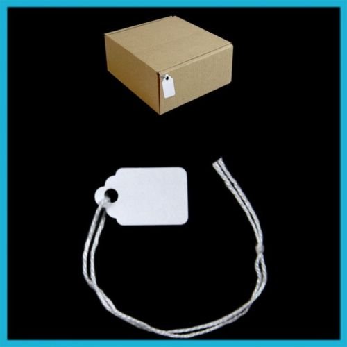 1000 Bright White Strung Tickets 21mm x 13mm Price Tags String Swing Labels Tag
