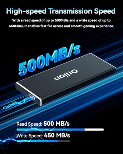 Image of Orlian 1TB External Portable SSD Solid State Drive USB 3.1 Gen 2 Up to 500MB /s High-Speed Solid State Drive for Phone, Windows, Android, PC and More