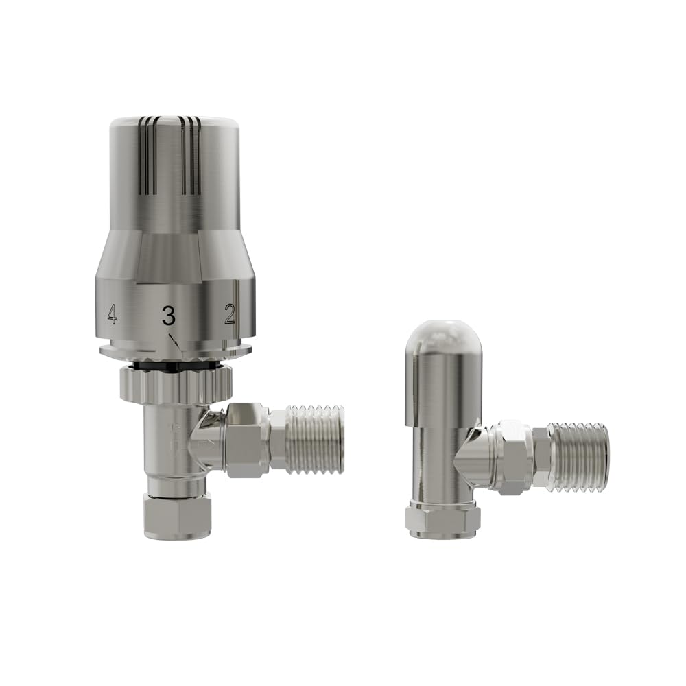 Warmehaus Satin Nickel Angled Thermostatic Radiator Valve Trv + Lockshield 15Mm