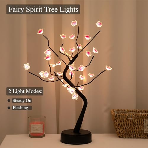 PXBNIUYA 36 LED Cherry Blossom Sparkly Fairy Spirit Tree Lights, Twinkling Tree 3AA&USB Powered, Tabletop DIY Artificial Tree Lamp for Bedroom Christmas Indoor Room Decor Lights (Warm White) - Thumbnail 4