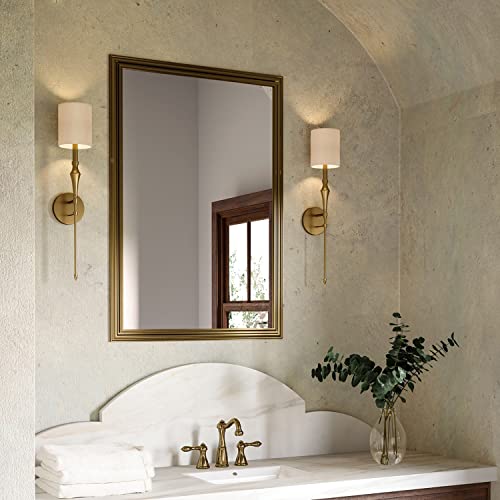 Image of Capital Lighting 628416AD-684 Amelia Decorative White Fabric Torchiere Wall Sconce, 1-Light 60 Watt, 27 inch H x 5 inch W, Aged Brass
