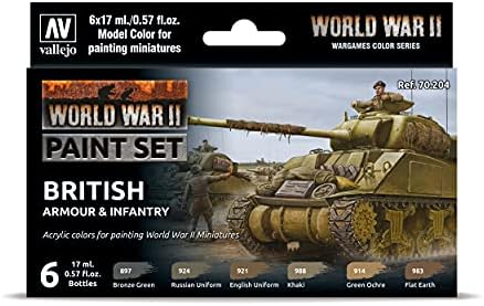 Vallejo VAL70204 AV Model Color Set-WWII British Armour&Infantry, 17 ml (Pack of 6)