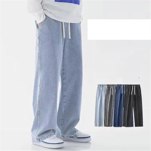 Men's Japanese Vintage Elastic Waist Casual Straight-Leg Pants Wide-Leg Trousers Loose Fit Jeans2