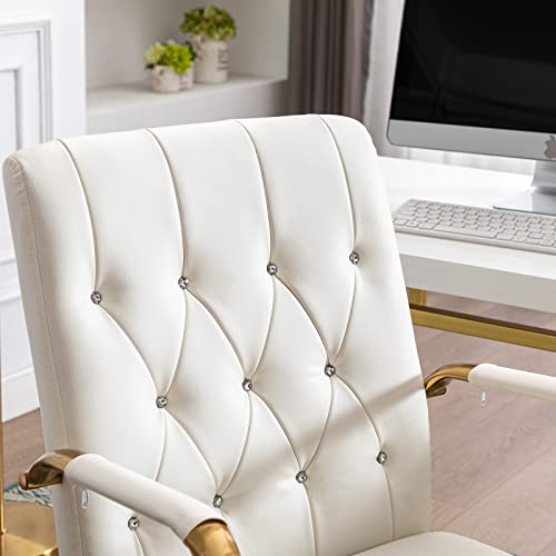 Duhome Pu Leather Home Office Desk Chairs, Modern Gold Task Chair With Wheels For Office, Swivel Adjustable Computer Chair With Armrest And Gold Base White #TOP4