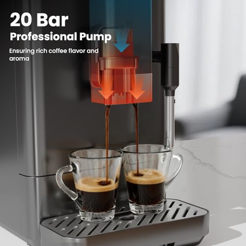 Image of Kismile 20 Bar Automatic Espresso Machine, All-in-One Grind and Brew Coffee Maker with Built-in Grinder, Cappuccino Machines with Milk Frother, One-Touch Americano and Lattes for Home /Office /Gift
