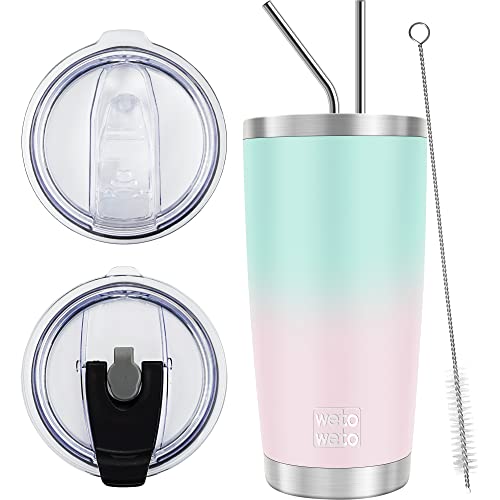 WETOWETO 20oz Insulated Tumbler with Dual Lids & Straws
