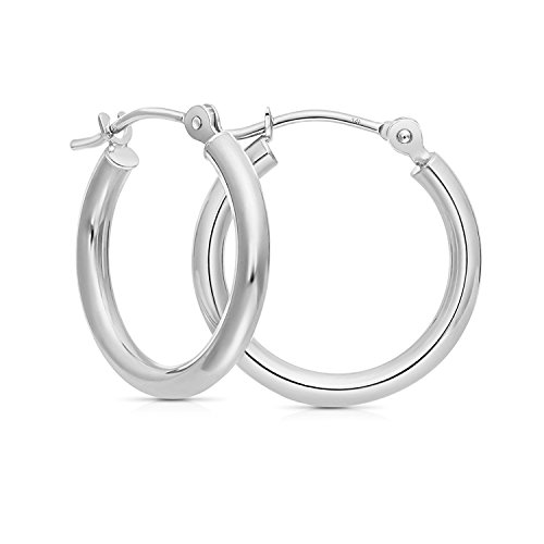 14K White Gold Polished Hoop Earrings, 0.5" Diameter #TOP6