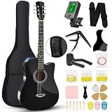 38In Guitarra EletroacúStica, 6 Cordas de Aço, Corpo em TíLia, com Afinador+Acessório+Estojo Para Violão cor Natural, Ideal para Iniciantes e Estudantes de Música