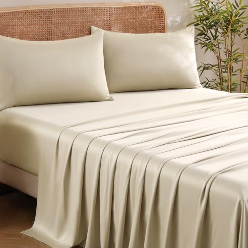 Image of MICORAL King Size Sheets Set, Rayon Derived from Bamboo Cooling Sheets for Hot Sleepers, Breathable & Soft, Deep Pocket Up to 16 Inches, Hotel Luxury Silky Bedding, Beige