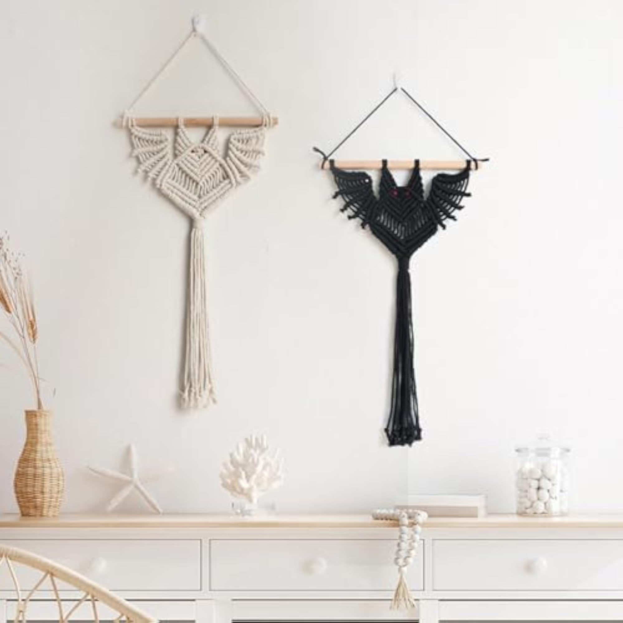 Macrame Wall Hanging Bat Pattern Tapestry