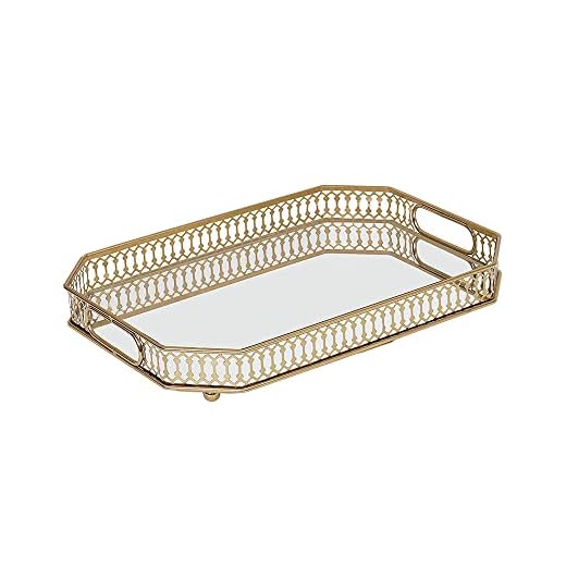 BBA SUNRISE -Gold Mirror Perfume Tray -Large Decorative Tray, Vanity Tray for Makeup, Perfume, Jewelry or to Decor Your Bedroom or Bathroom -Perfume Tray for Dresser 13.9"X9.8"X2.3"