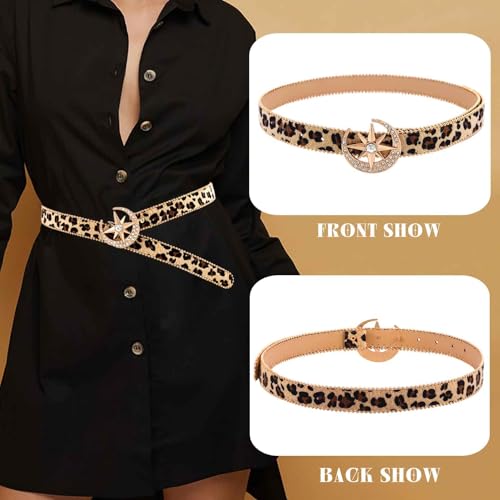 Yalice Brown Leopard Belt for Women Western Cowgirls Belt Ladies Dress Belts with Rhinestone Buckle4